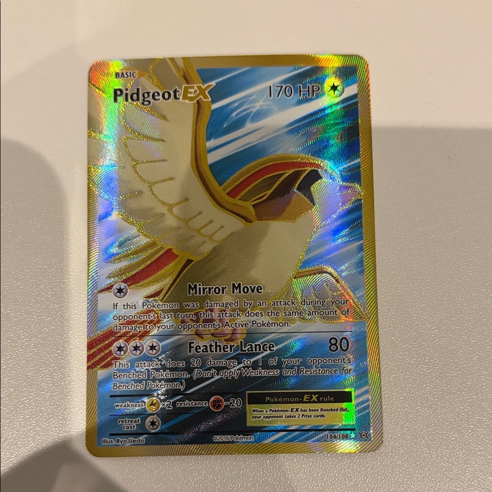 Pokemon Pidgeot EX Holographic Gold Blue Card